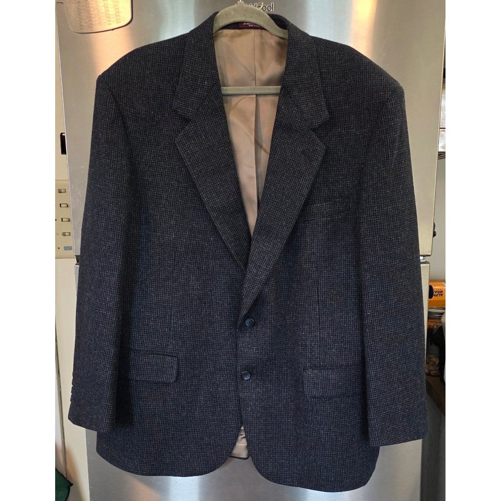Evan-Picone Mens 46R Wool Blazer Blue Grey Micro Check Sport Coat USA Made